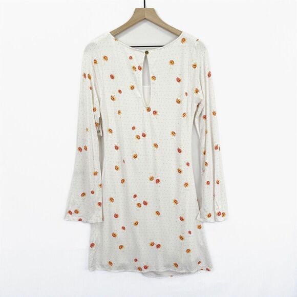 Free People Dress Womens Medium White Orange Floral Boho Peasant Fairy NWT - Picture 8 of 16